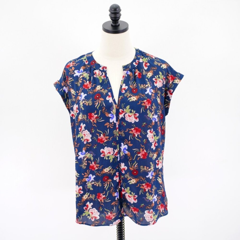 Philosophy Blue Red Green Medium Sheer Lightweight Blouse Top Sleeveless V-Neck